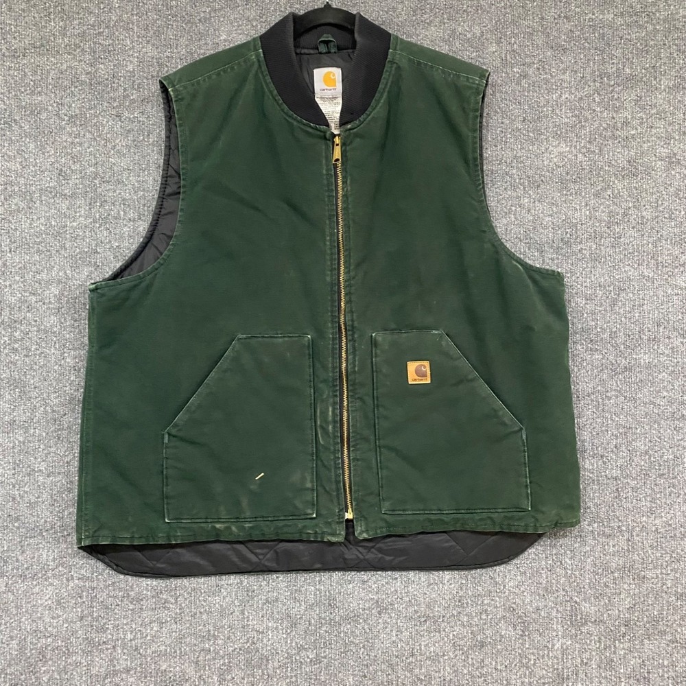 Carhartt Vest V02 SPC Vintage Mens 2XL Tall Green Quilted Insulated Work Vest